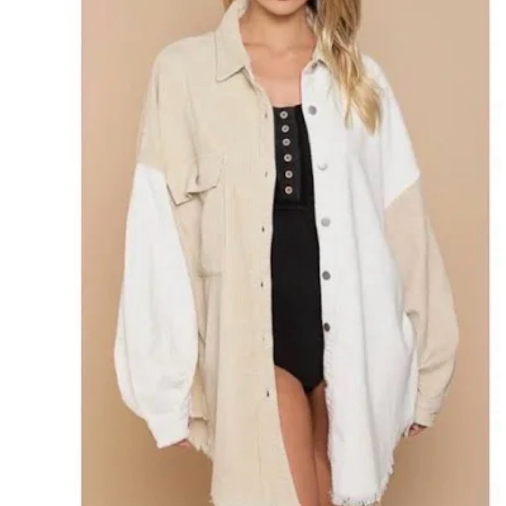 POL Two-Tone Beige and White Jacket $160 MSRP